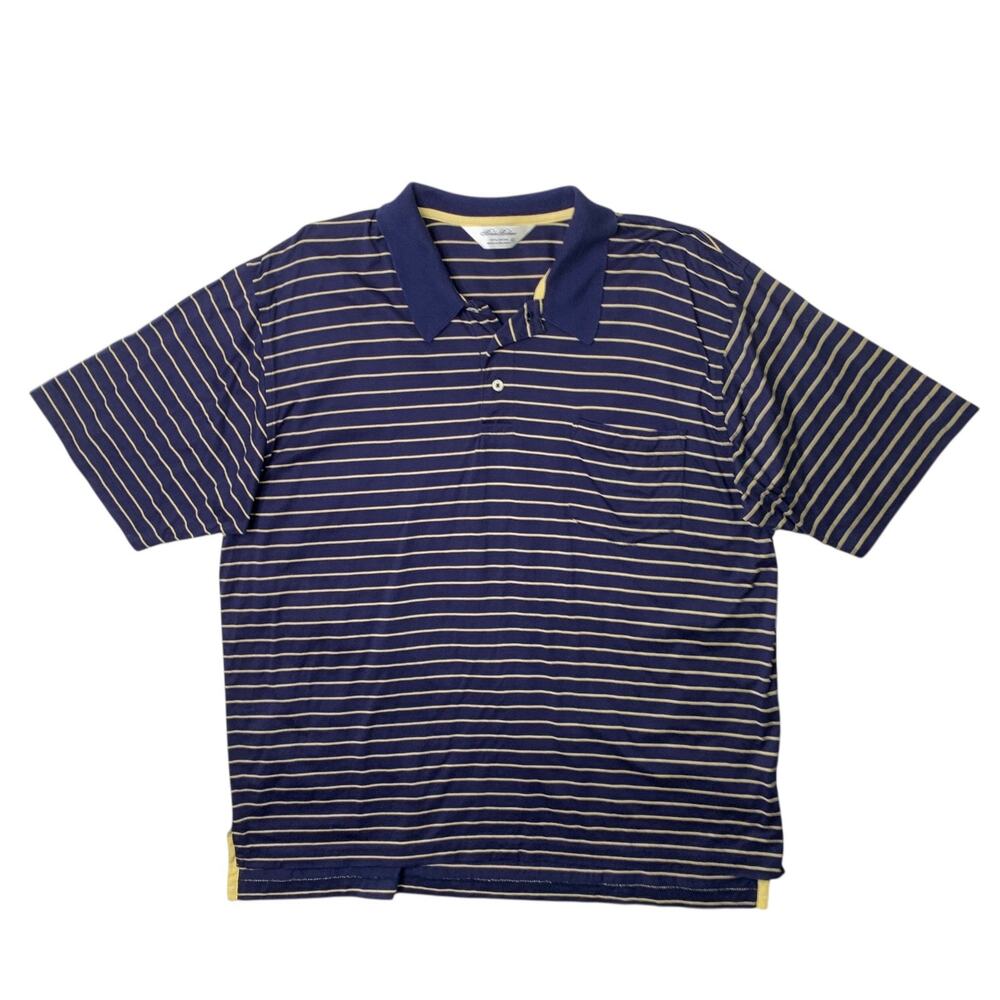 Brooks Brothers Polo Shirt Mens XL Navy Eggshell Cotton Striped High Low Pocket